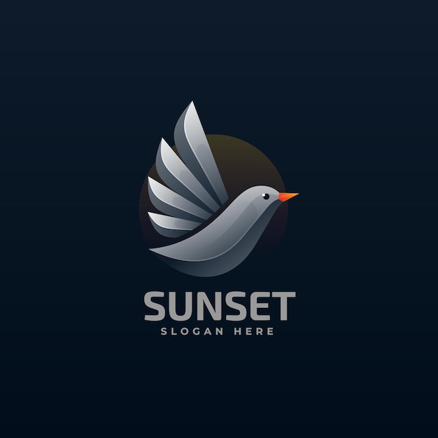 Vector Logo Illustratie Zonsondergang Vogel Gradiënt Kleurrijke Stijl