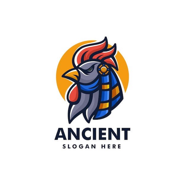 Vector Logo Illustration Ancient Rooster Simple Mascot Style