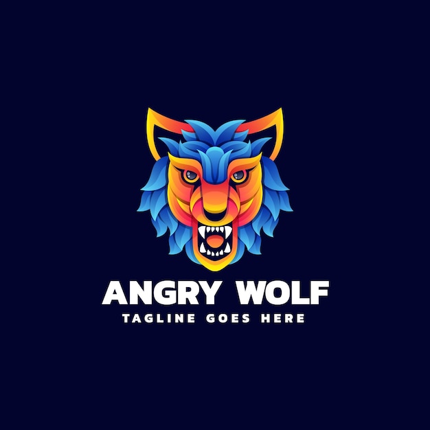 Векторные Иллюстрации Логотип Злой Волк Градиентом Красочный Стиль