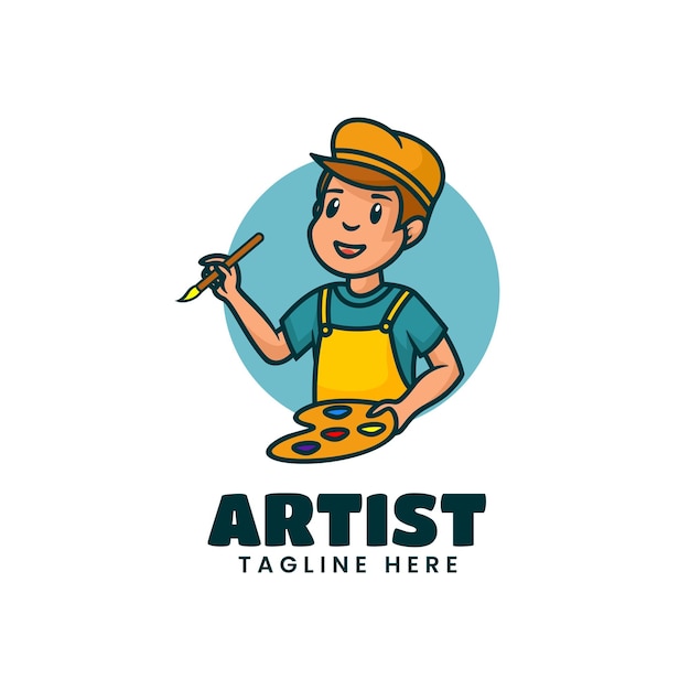 Illustrazione del logo vettoriale mascotte dell'artista in stile cartone animato