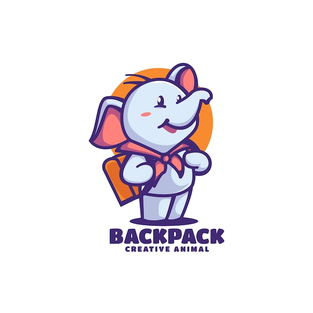 Vector Logo Illustration Backpacker Elephant Mascot Cartoon Style