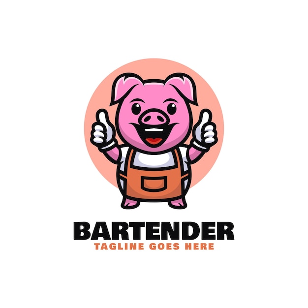Vector Logo Illustration Bartender Mascot Cartoon Style
