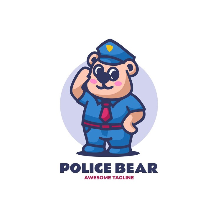 Vector Logo Illustration Bear Police Mascot Cartoon Style