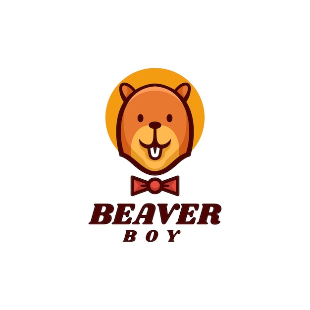 Vector Logo Illustration Beaver Boy Mascot Cartoon Style