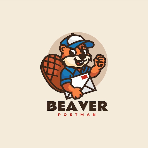 Vector vector logo illustration beaver mascot cartoon style