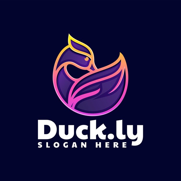 Vector Logo Illustration Blue Duck Gradient Line Art Style