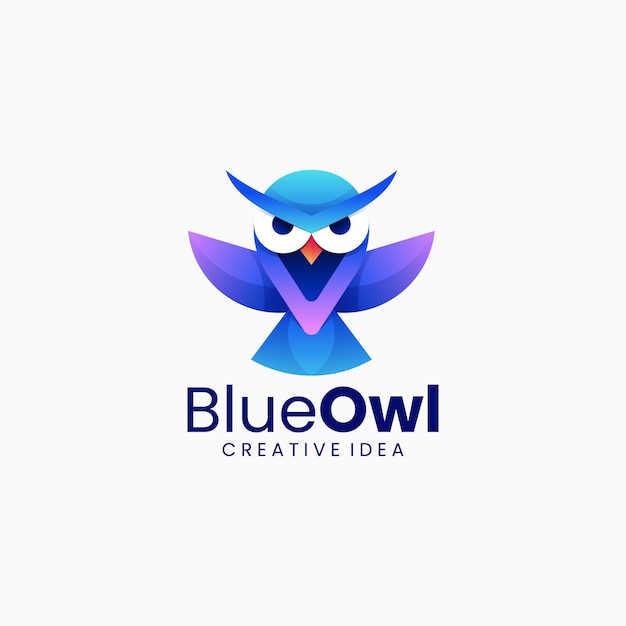 Illustrazione del logo vettoriale stile colorato con gradiente di gufo blu