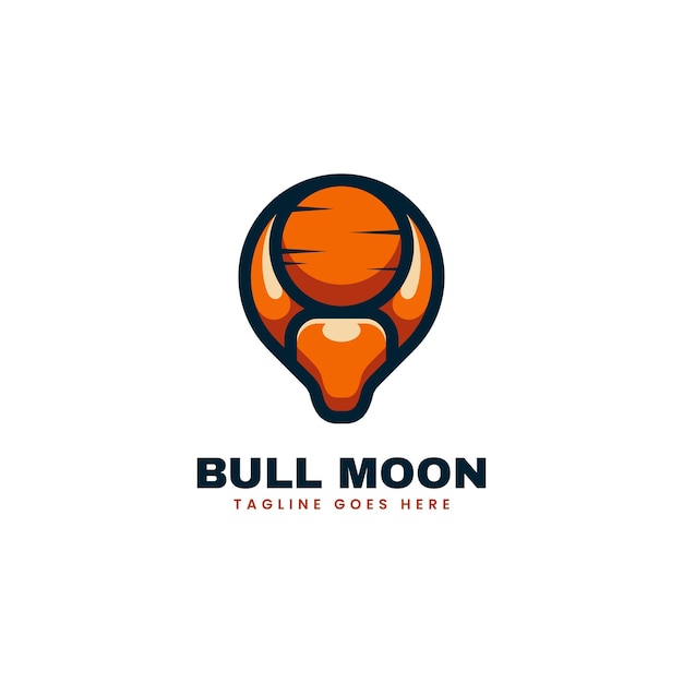 Vector Logo Illustration Bull Moon Simple Mascot Style