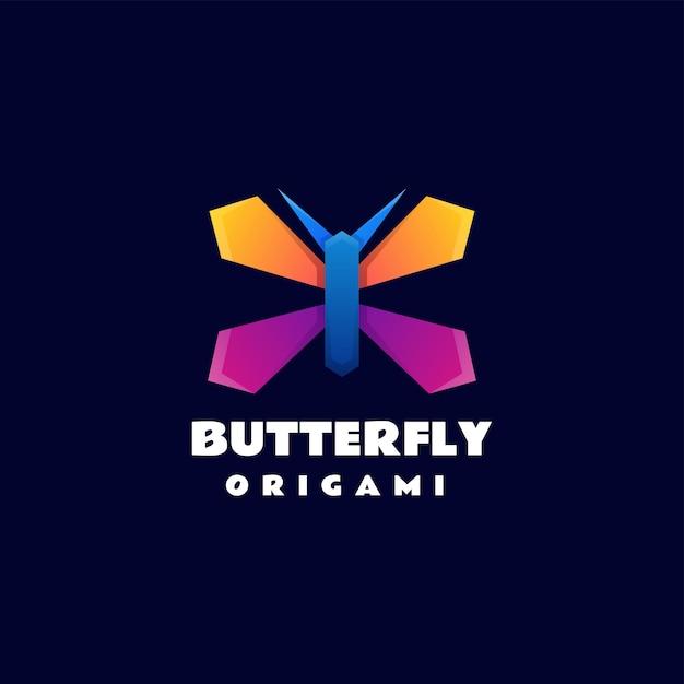 Illustrazione logo vettoriale farfalla origami gradiente stile colorato