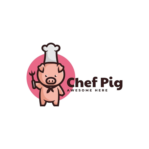 Vector Logo Illustration Chef Pig Gradient Colorful Style