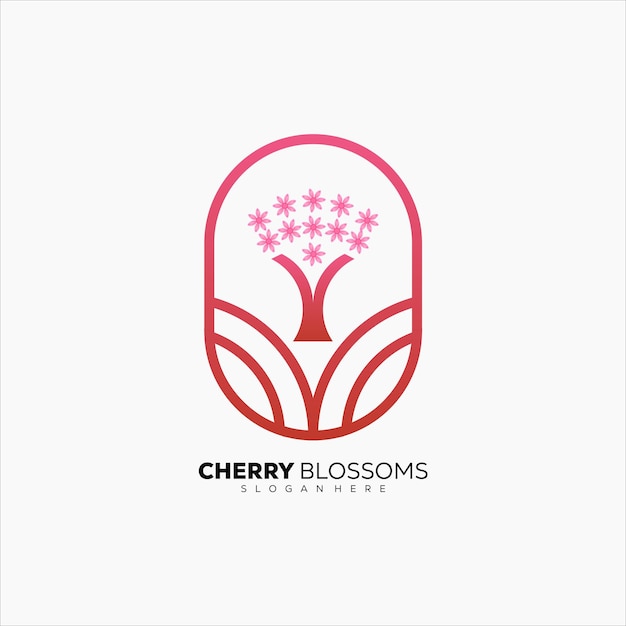 vector logo illustration cherry blossoms line art gradient colorful