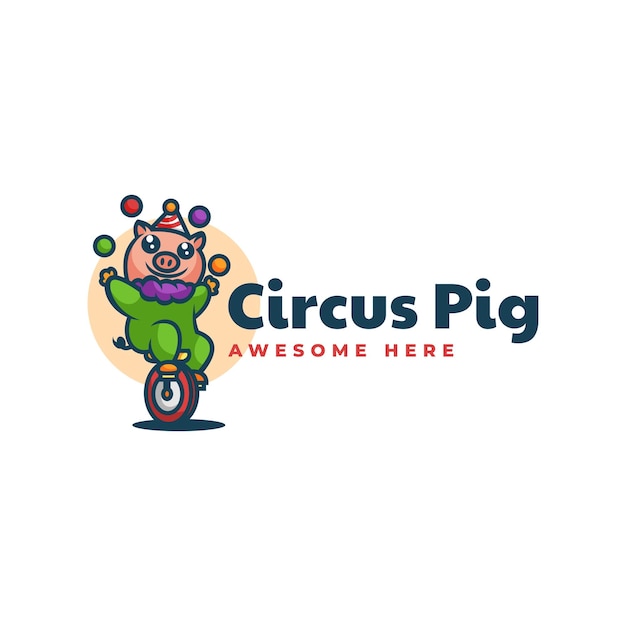 Vector Logo Illustration Circus Pig Mascot Cartoon Style.