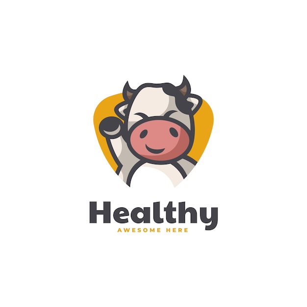 Vector Logo Illustration Cow Mascot Cartoon Style