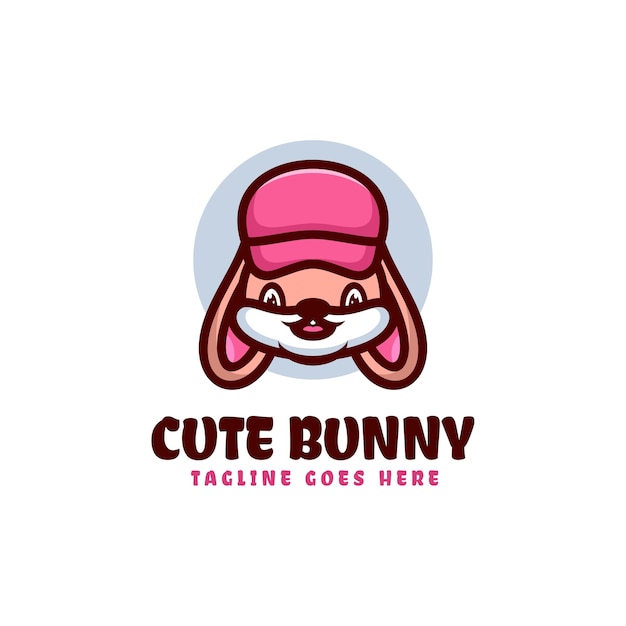 Vector Logo Illustration Cute Bunny Mascot Cartoon Style