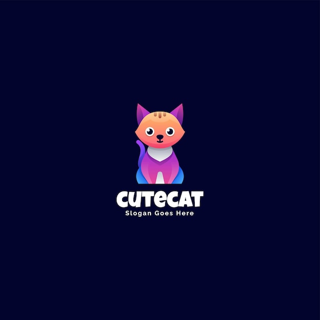 Vector Logo Illustration Cute Cat Gradient Colorful Style