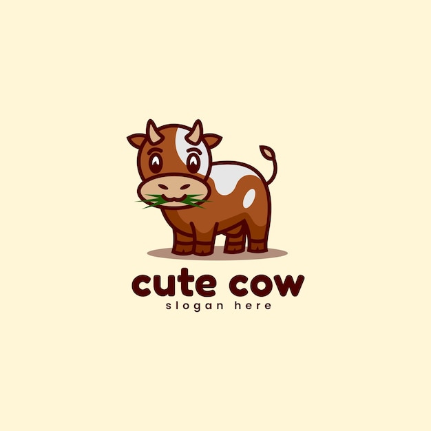 Vector Logo Illustration Cute Cow Mascot Cartoon Style