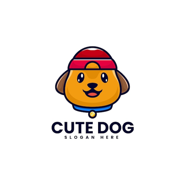 Vector Logo Illustration Cute Dog Mascot Cartoon Style