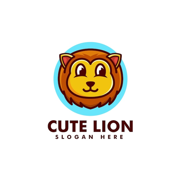 Vector logo illustration cute lion mascot cartoon style