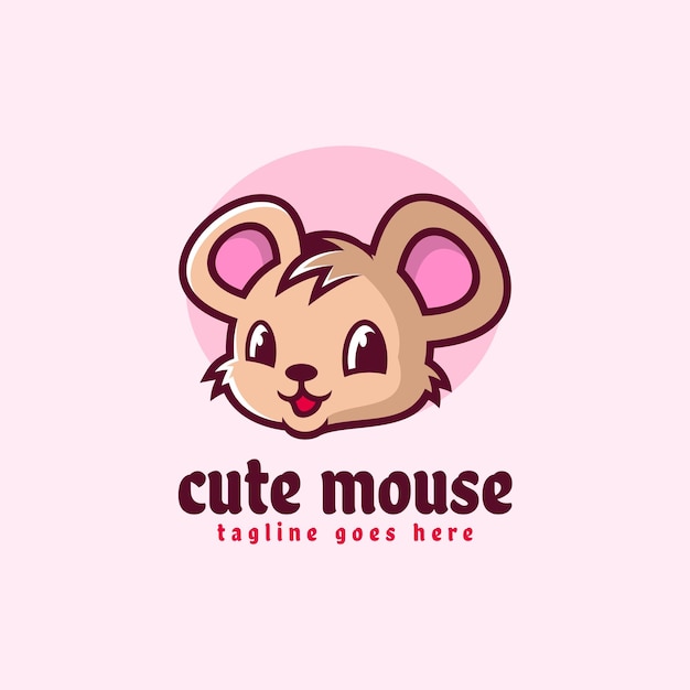 Vector Logo Illustration Cute Mouse Mascot Cartoon Style