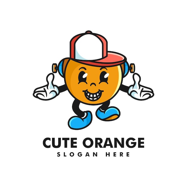 Vector Logo Illustration Cute Orange Mascot Cartoon Logo