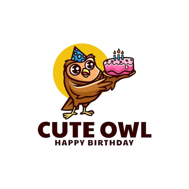 Vector logo illustration cute owl mascot cartoon style