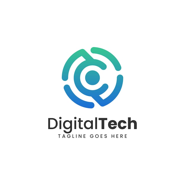 Vettore illustrazione del logo vettoriale digital tech gradient line art style