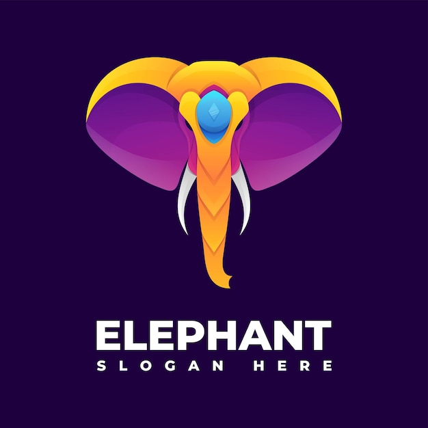 Illustrazione del logo vettoriale stile colorato con gradiente di elefante