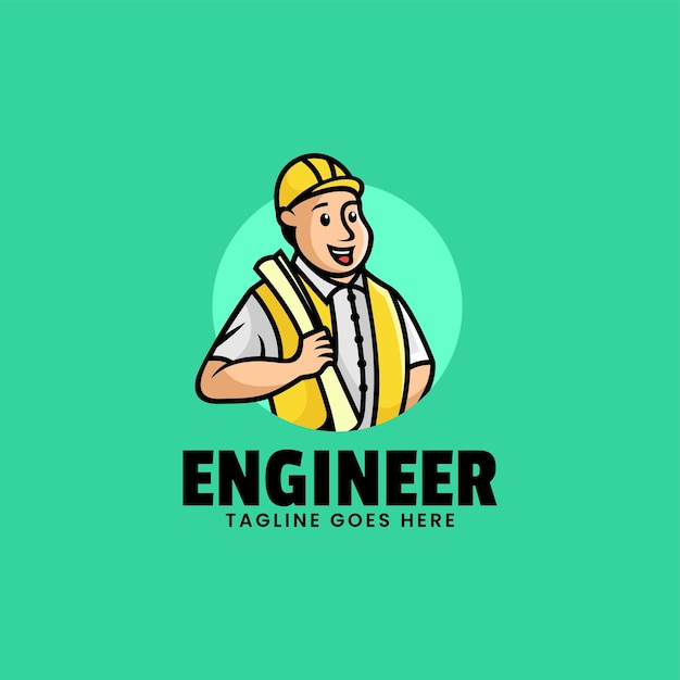 Illustrazione del logo vettoriale ingegnere mascotte in stile cartone animato