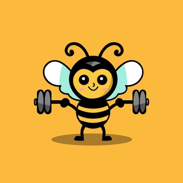 Vector logo illustration fitness of a bee and barbell flat cartoon illustration 2