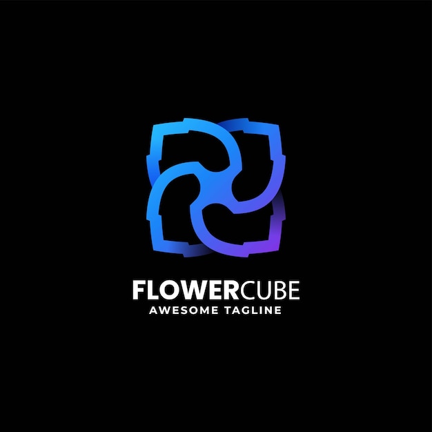 Vector Logo Illustration Flower Cube Line Art Gradient Style