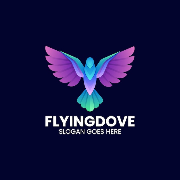 Vector Logo Illustration Flying Dove Gradient Colorful Style