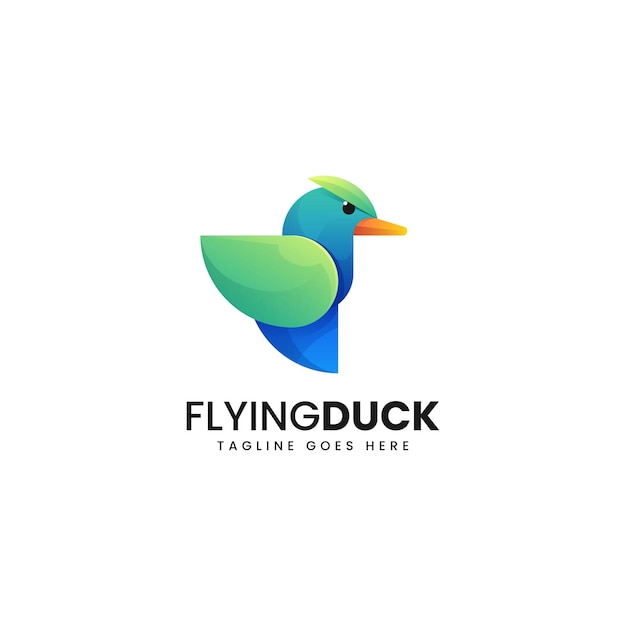 Vector Logo Illustration Flying Duck Gradient Colorful Style