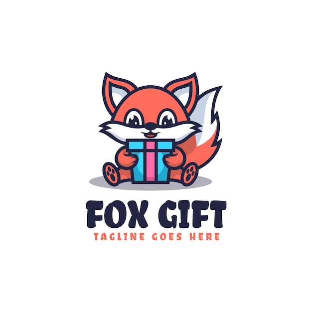 Vector Logo Illustration Fox Gift Mascot Cartoon Style