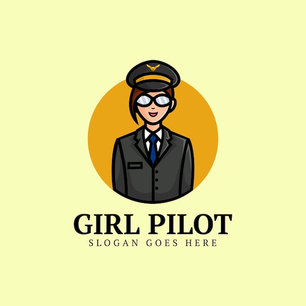 Vector logo illustration girl pilot mascot cartoon style