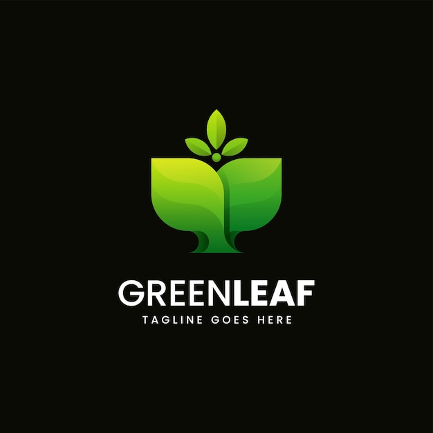 Vector Logo Illustration Green Leaf Gradient Colorful Style