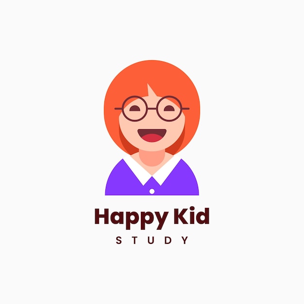 Vector Logo Illustration Happy Kid Simple Mascot Style