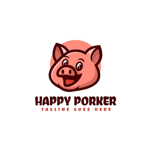 Vector Logo Illustration Happy Porker Mascot Cartoon Style