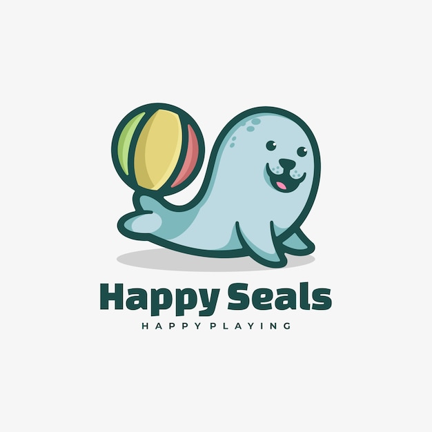 Vector logo illustration happy seal simple mascot style.