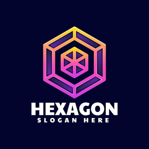 Vector Logo Illustration Hexagon Line Art Gradient Style