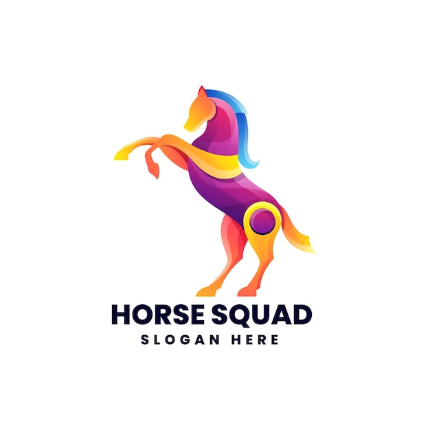 Illustrazione del logo vettoriale stile colorato a gradiente di horse squad