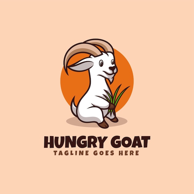 Vector Logo Illustration Hungry Goat Mascot Cartoon Style