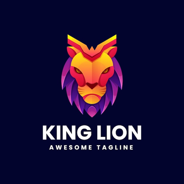 Vector Logo Illustration King Lion Gradient Colorful Style.