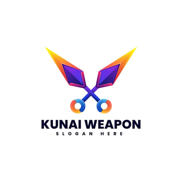 Illustrazione del logo vettoriale stile colorato con gradiente di arma kunai.