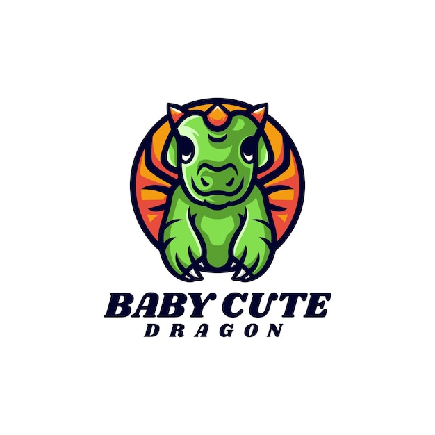 Vector Logo Illustration Little Dragon Mascot Cartoon Style