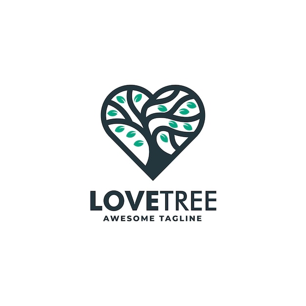 Vector logo illustration love tree simple color style