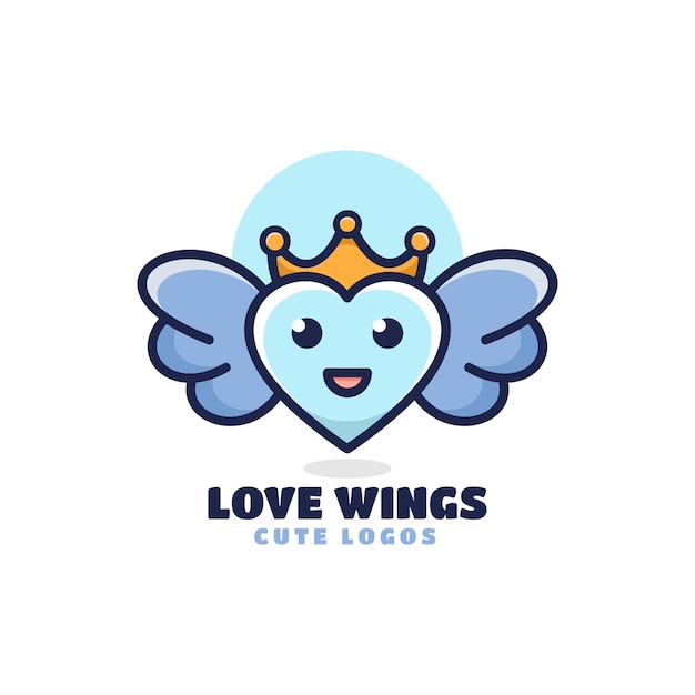 Vector Logo Illustration Love Wings Simple Mascot Style