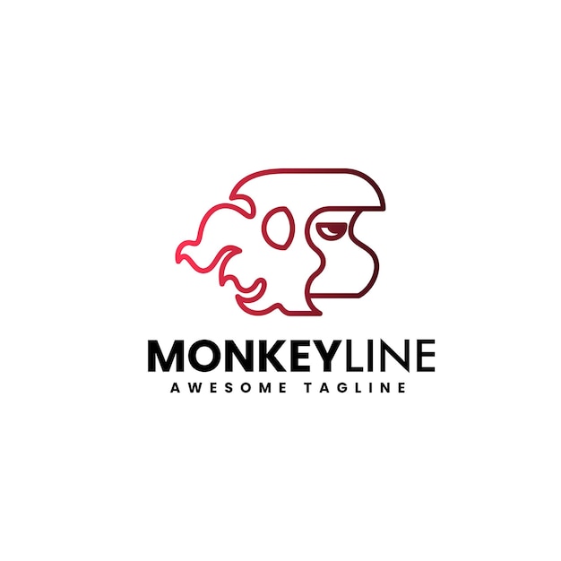 Vector Logo Illustration Monkey Flame Simple Line Art Style.