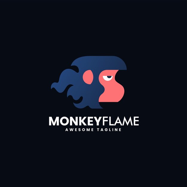 Vector Logo Illustration Monkey Flame Simple Mascot Style.