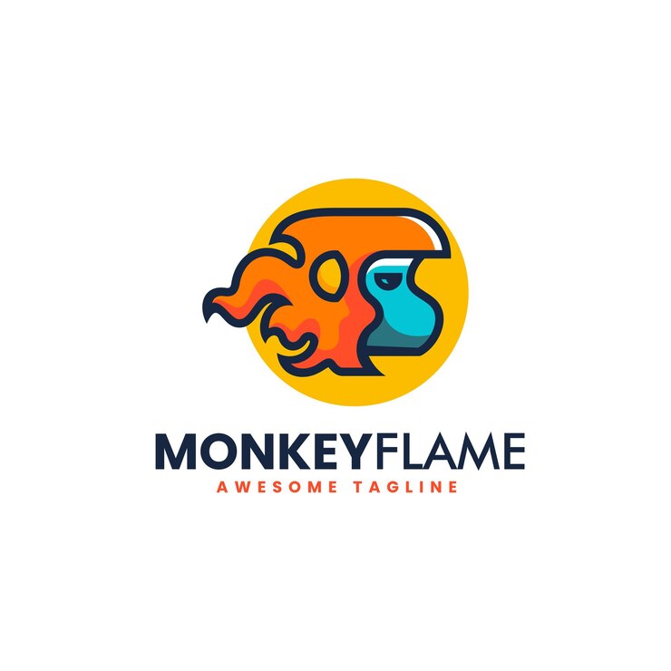 Vector Logo Illustration Monkey Flame Simple Mascot Style.
