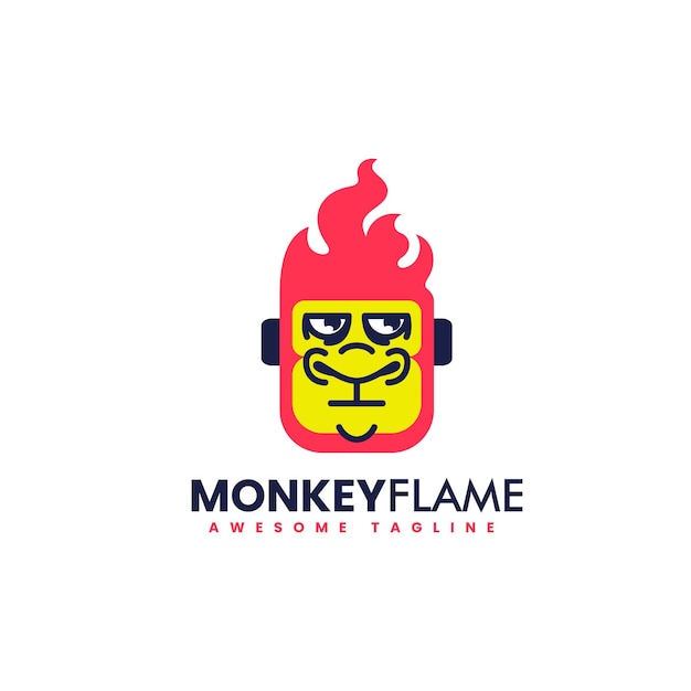Vector vector logo illustration monkey flame simple mascot style.